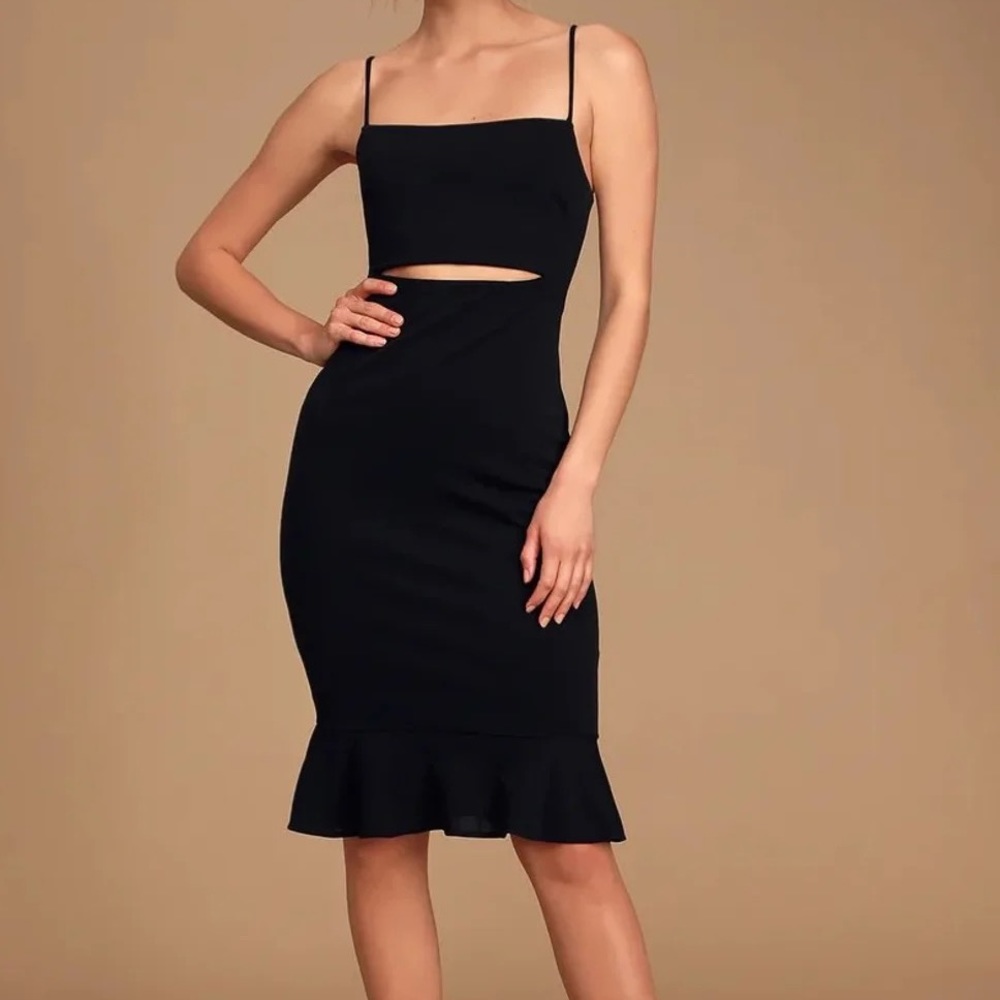 Lulu’s Dance My Way Black Cutout Trumpet Midi Dress *new*